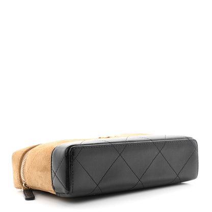 Chanel Suede Calfskin Shiny Lambskin Quilted Top Handle Slim Vanity Case With Chain Beige Black 4 of 11