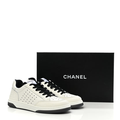 Chanel Grained Calfskin Fabric Womens Logo Sneakers 39 White Black 10 of 10