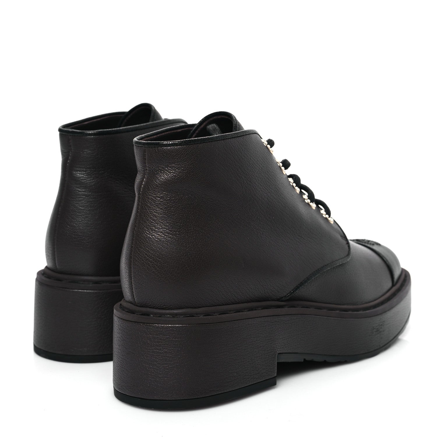 Chanel Goatskin Pearl Lace Up CC Short Boots 41 Brown Black 4 of 9