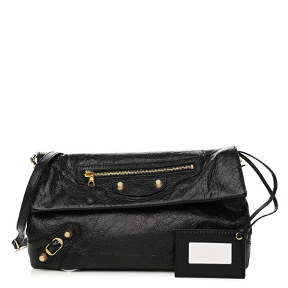 Balenciaga Agneau Giant 12 Gold Hardware Envelope Strap Clutch Black 1 of 9