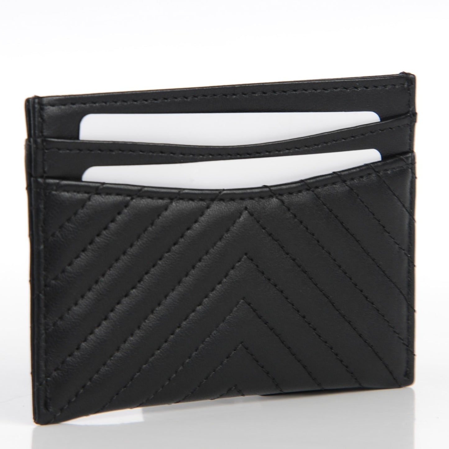 Lambskin Chevron Card Holder Black