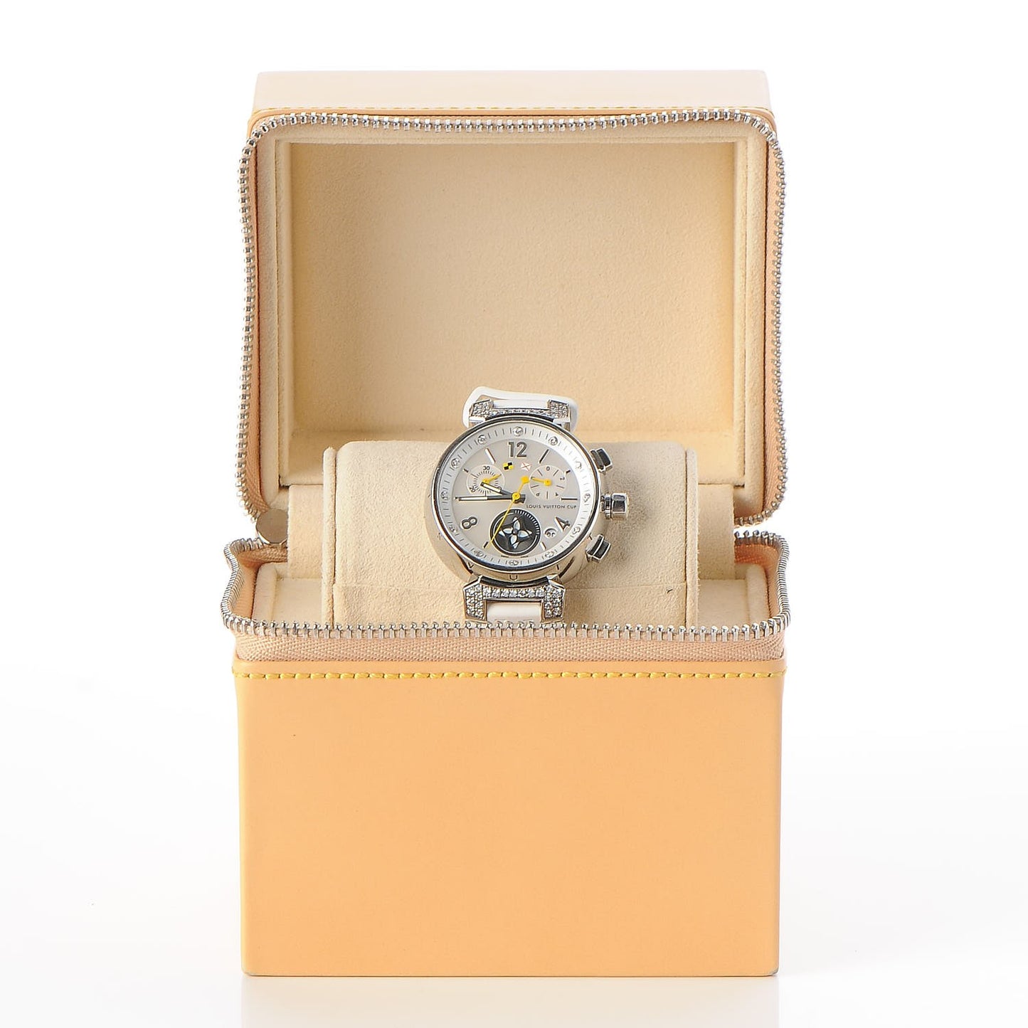 Stainless Steel Rubber Diamond Mother of Pearl 34mm Tambour Lovely Cup Quartz Watch