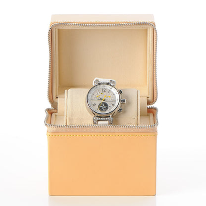 Louis Vuitton Stainless Steel Rubber Diamond Mother of Pearl 34mm Tambour Lovely Cup Quartz Watch 12 of 12