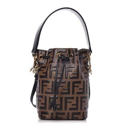 Fendi Vitello Liberty F is Fendi Bi-Color FF 1974 Embossed Mini Mon Tresor Bucket Bag Maya Black 1 of 9