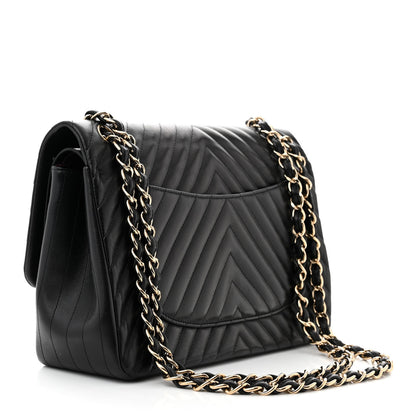 Chanel Lambskin Chevron Quilted Jumbo Double Flap Black 3 of 13