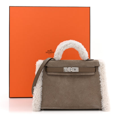 Hermes Veau Grizzly Mouton Shearling Swift Teddy Mini Kelly 20 Gris Caillou Ecru Etoupe 9 of 9
