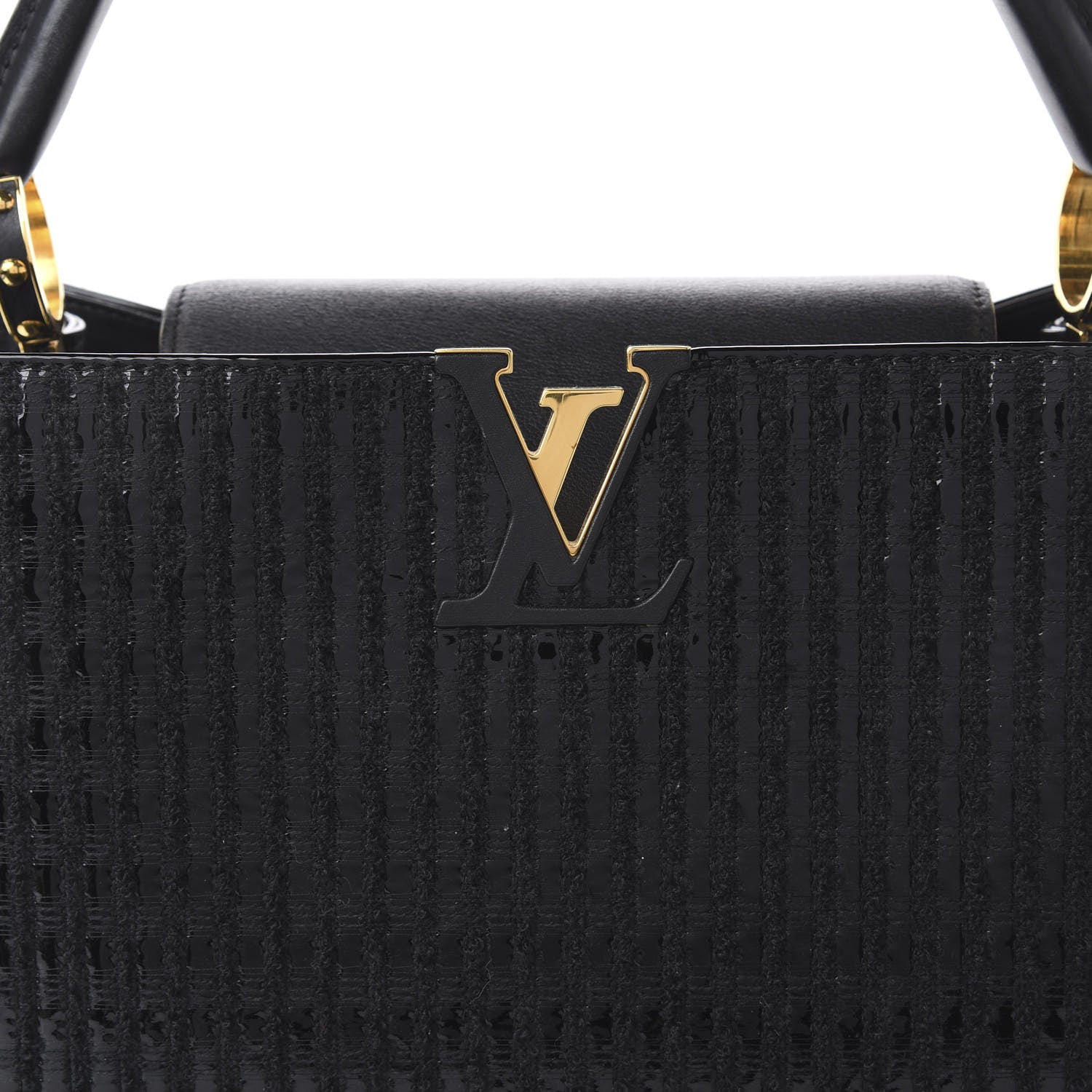 Louis Vuitton Tweed Calfskin Capucines MM Black 6 of 10