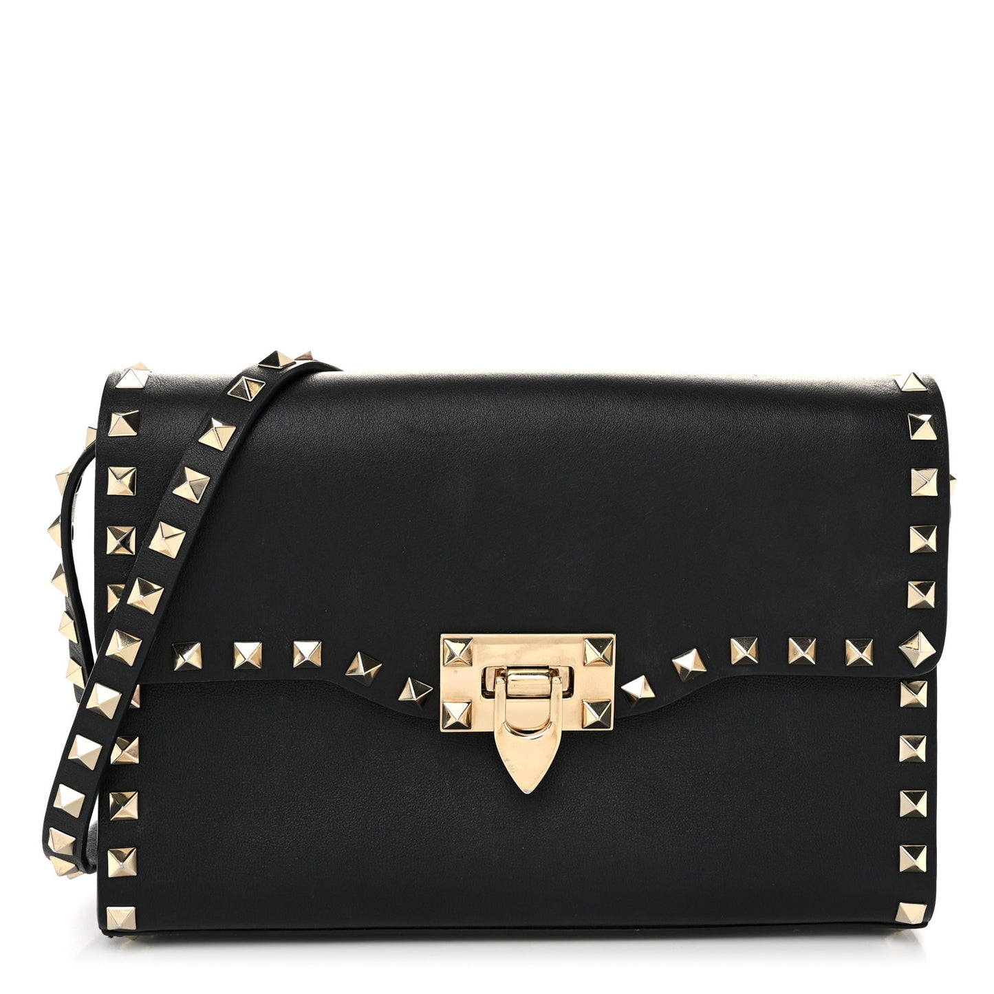 Vitello Medium Rockstud Flip Lock Crossbody Bag Black