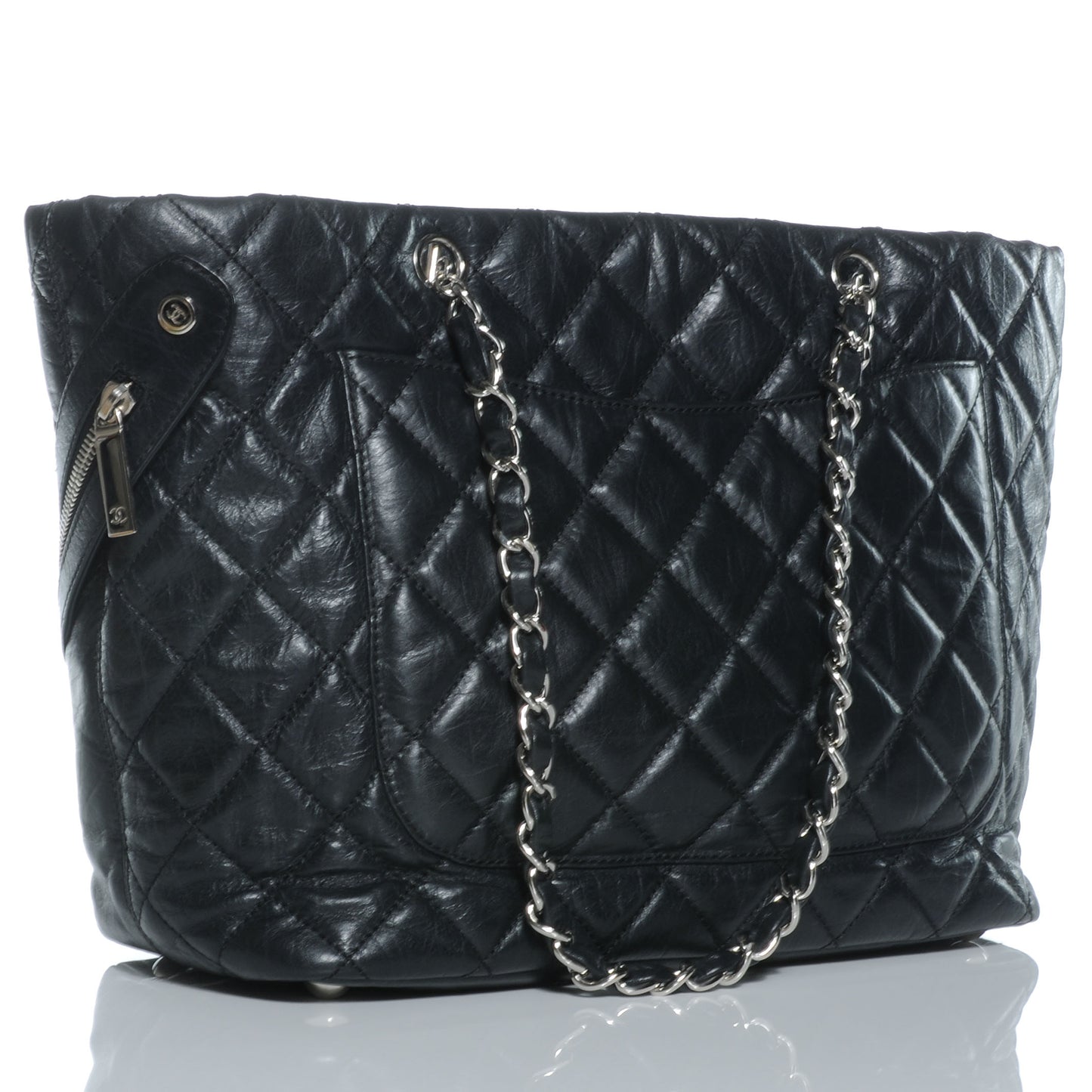 Leather Quilted Cotton Club Tote Black