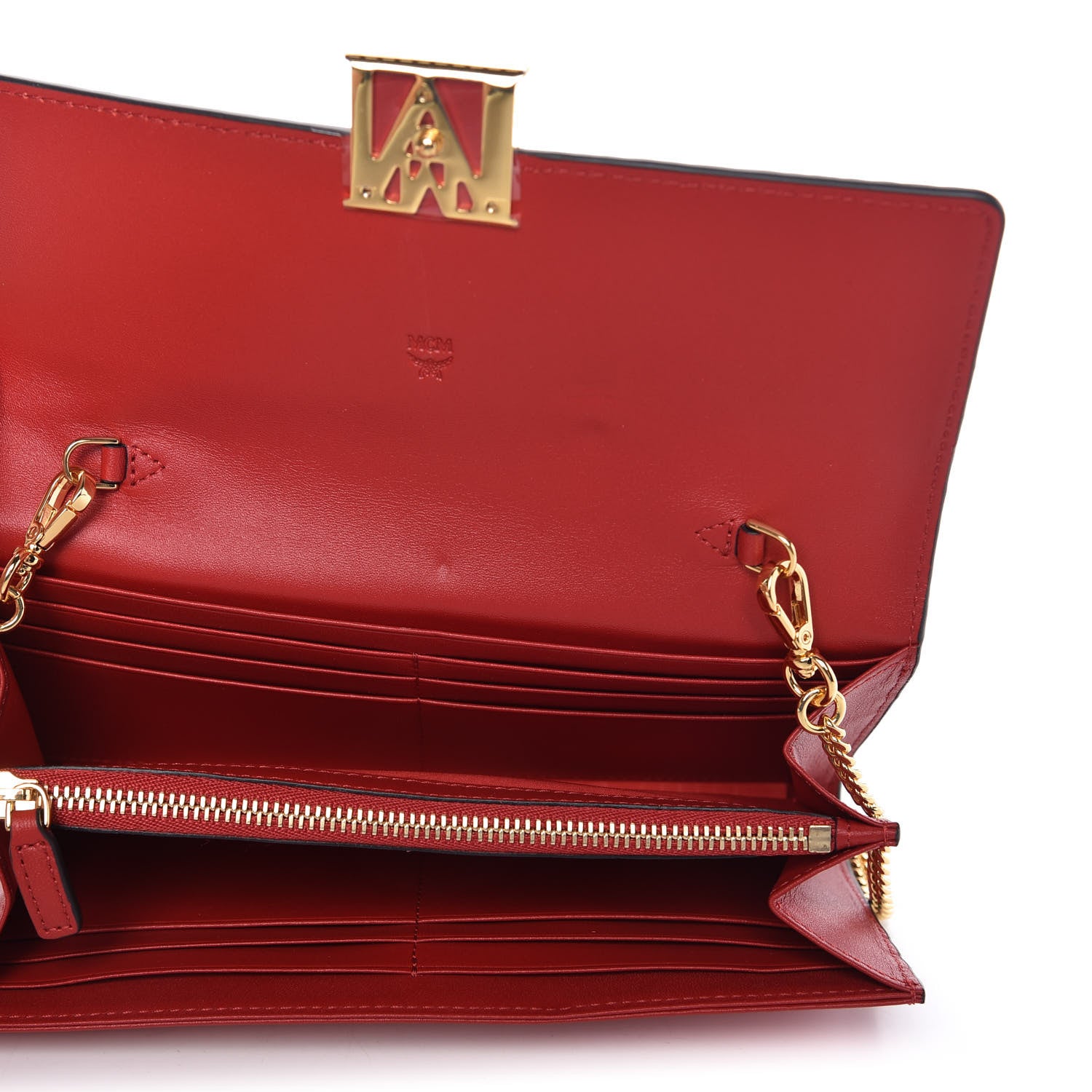 MCM Visetos Calfskin Large Mena Crossbody Wallet On Chain Cognac Ruby Red 5 of 9