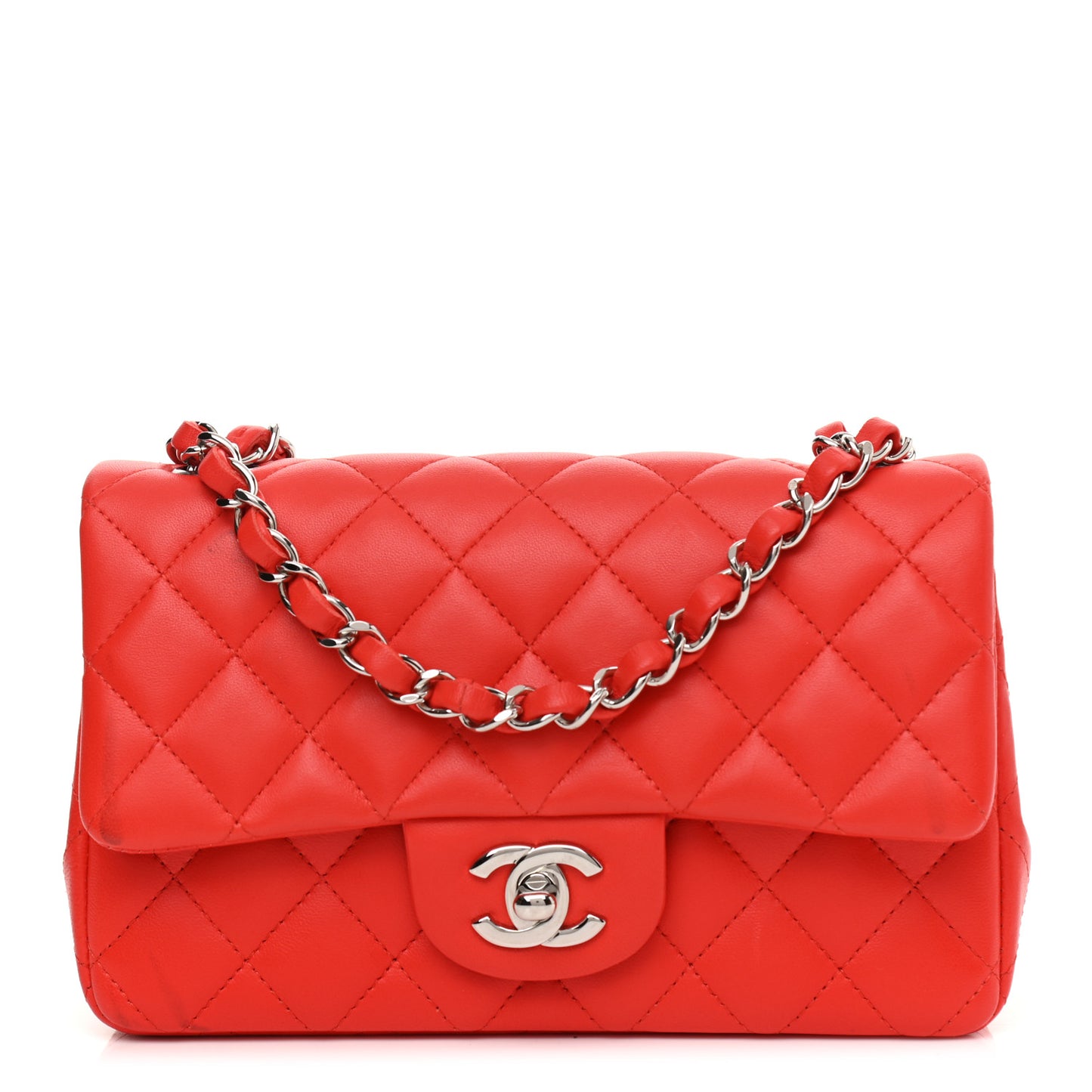 Lambskin Quilted Mini Rectangular Flap Red