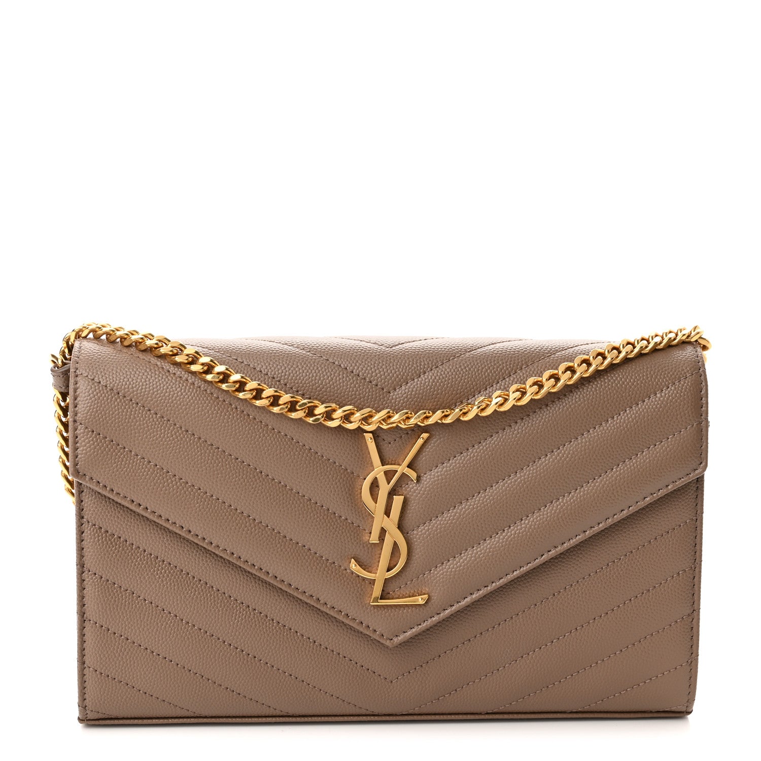 Saint Laurent Grain De Poudre Matelasse Chevron Monogram Chain Wallet Fard 1 of 8