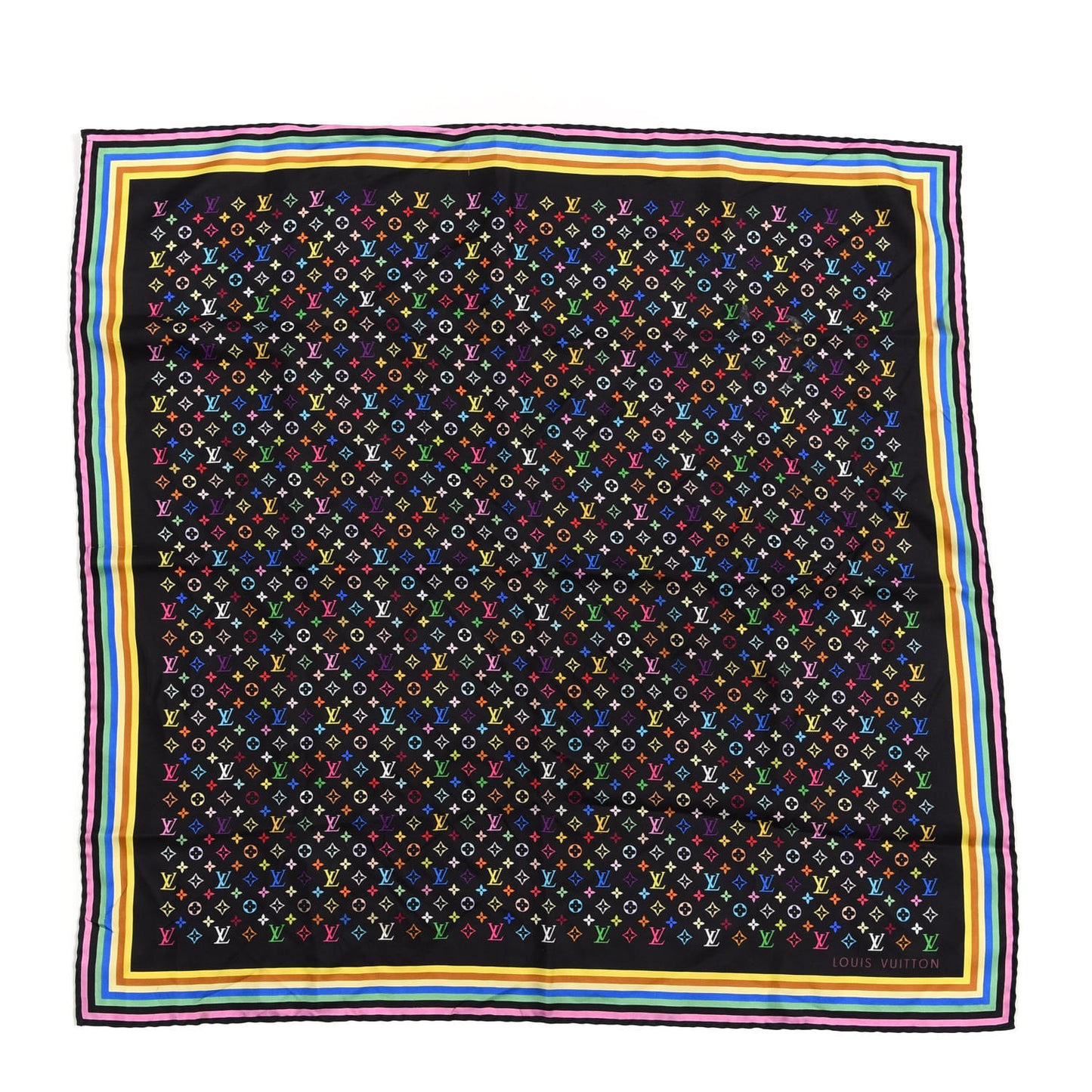 Silk Monogram Multicolor Square Scarf Black