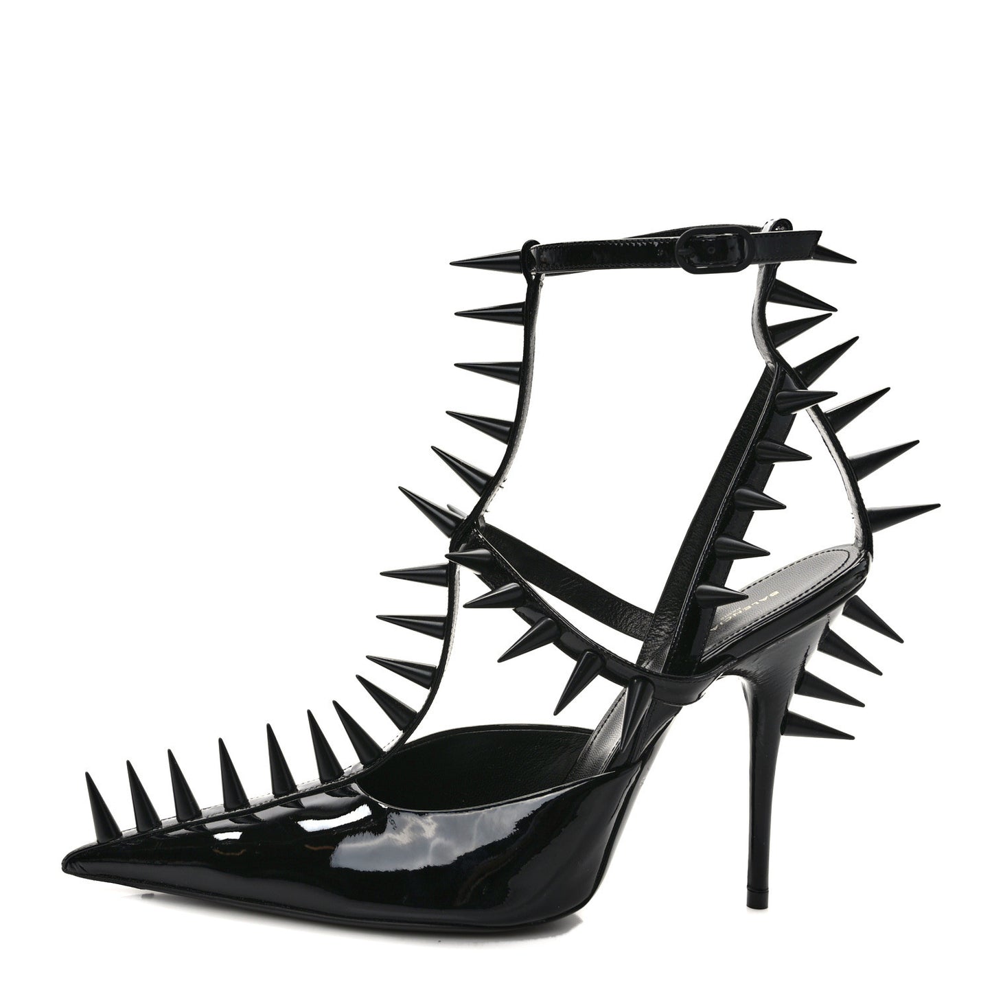 Glossy Calfskin Spiked Pumps 40.5 Black