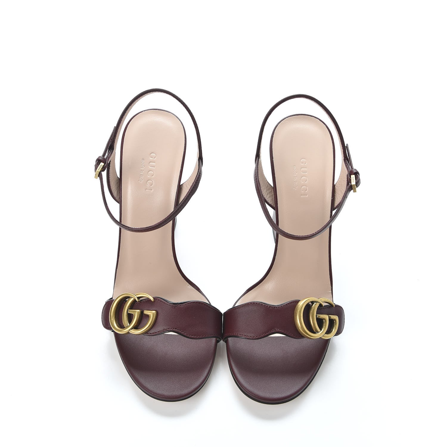 Gucci Lifford Calfskin GG Marmont Ankle Wrap 105mm Sandals 37 Vintage Bordeaux 6 of 10
