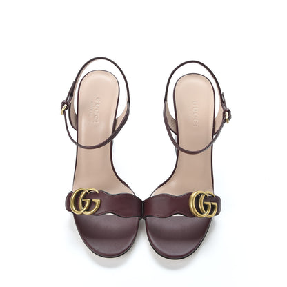 Gucci Lifford Calfskin GG Marmont Ankle Wrap 105mm Sandals 37 Vintage Bordeaux 6 of 10