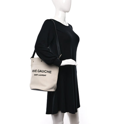 Saint Laurent Linen Calfskin Rive Gauche Bucket Bag Greggio Natural 2 of 15