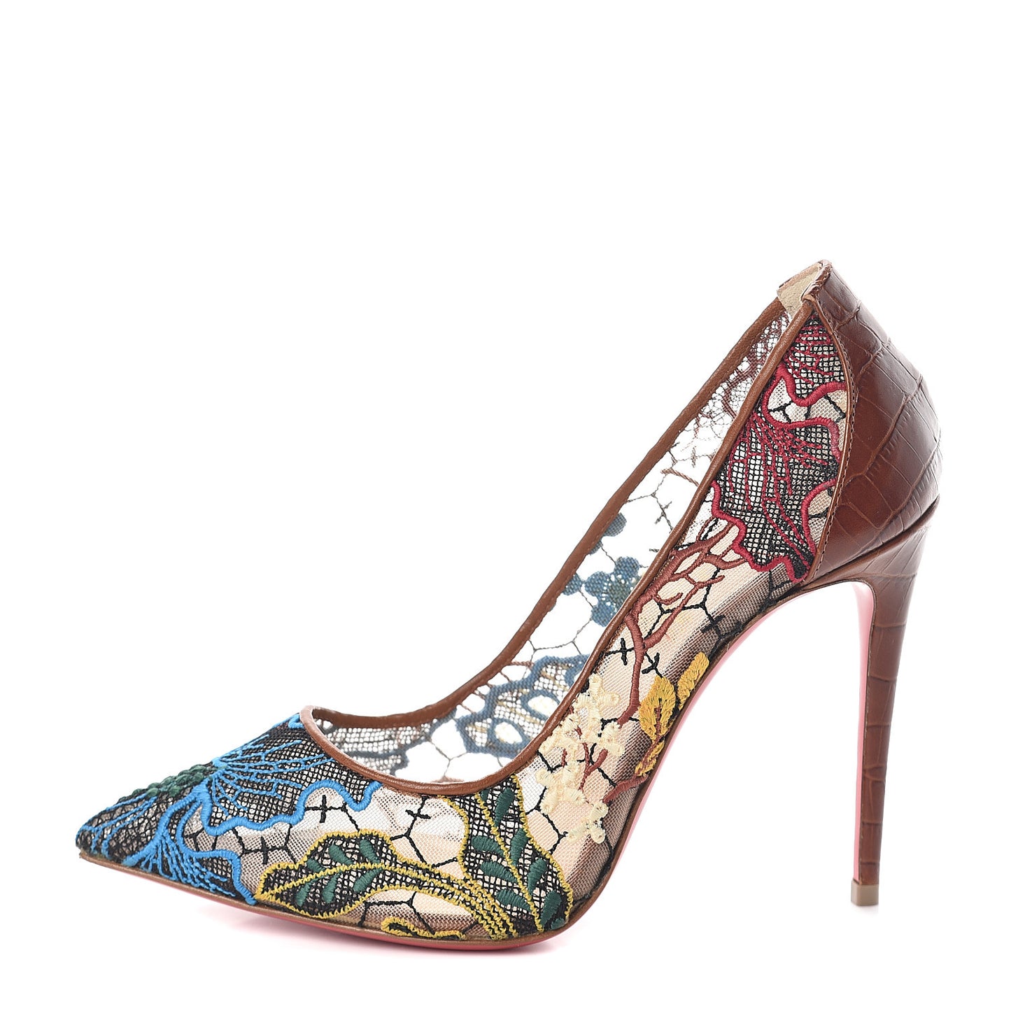Lace Calfskin Crocodile Embossed Follies 100 Pumps 35.5 Cuoio Multicolor