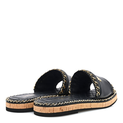 Chanel Lambskin Chain Cork Slide Sandals 39 Black 4 of 7