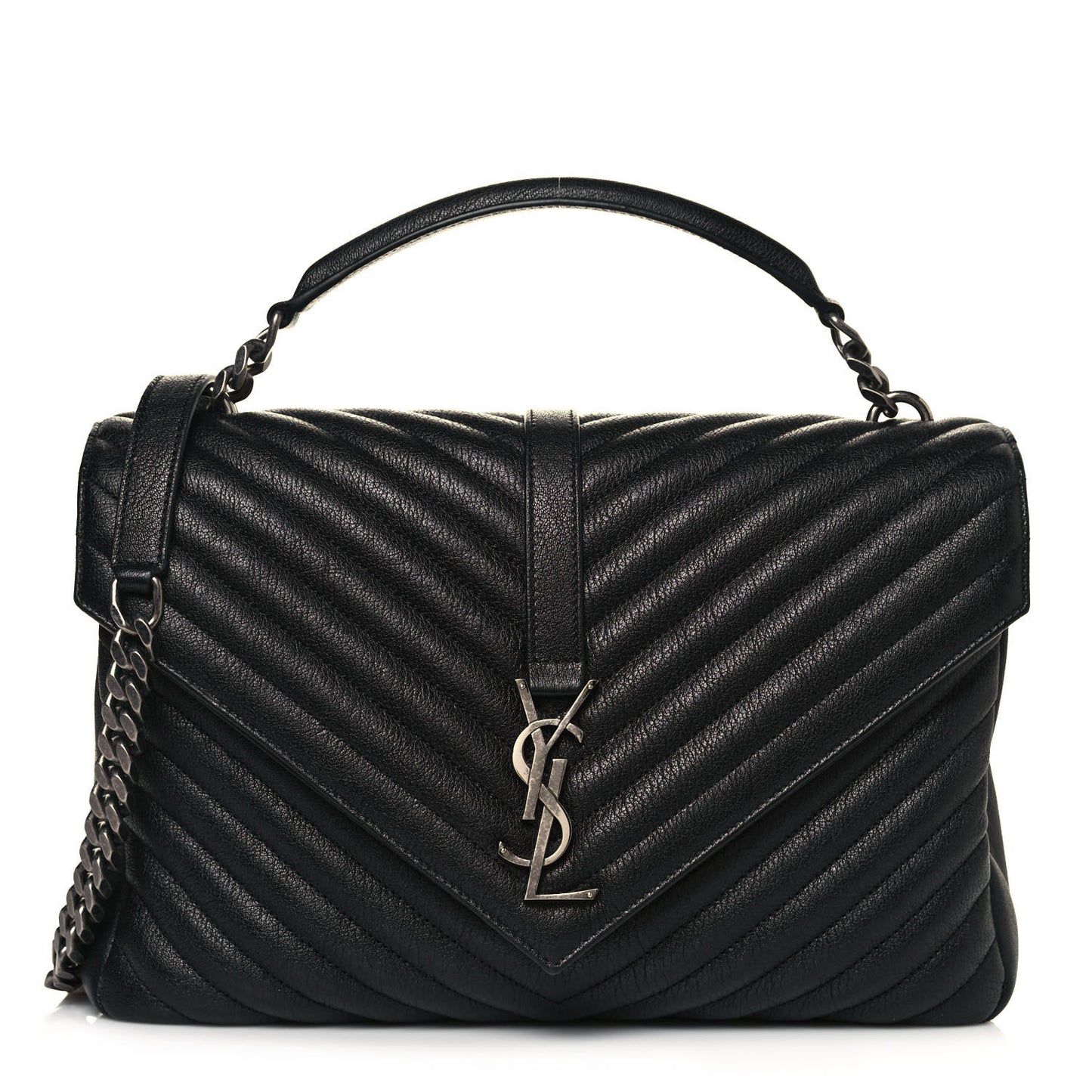 Sheepskin Matelasse Chevron Monogram Large College Satchel Black