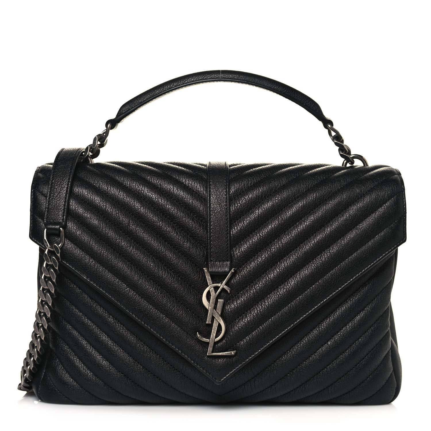 Saint Laurent Sheepskin Matelasse Chevron Monogram Large College Satchel Black 1 of 12
