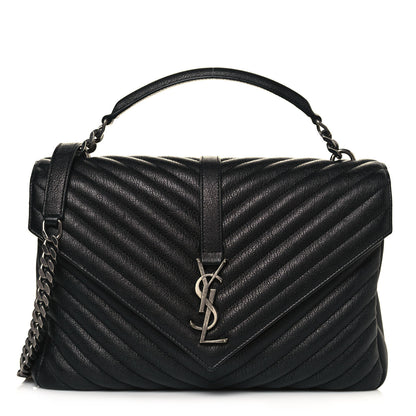 Saint Laurent Sheepskin Matelasse Chevron Monogram Large College Satchel Black 1 of 12