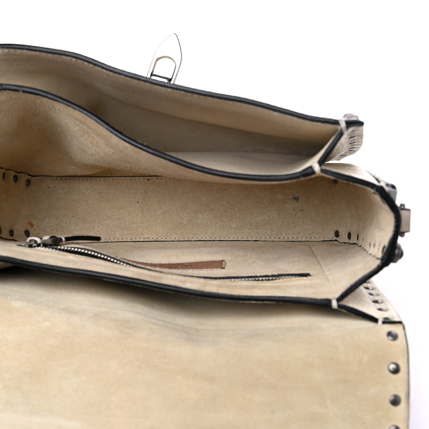 Valentino Garavani Pebbled Calfskin Onyx Medium Guitar Strap Rockstud Rolling Flap Saddle Bag Ivory 5 of 13
