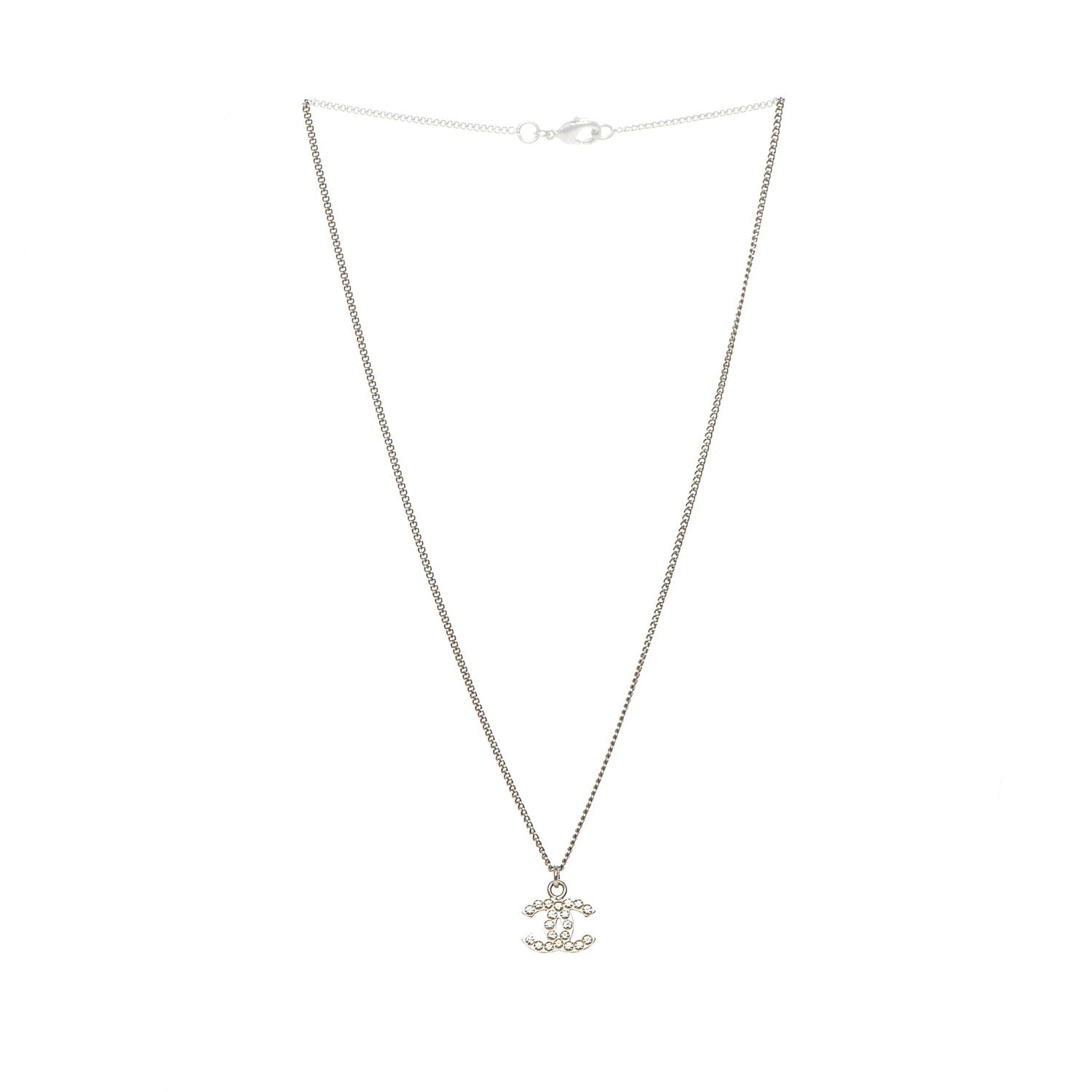 Chanel Crystal Timeless CC Necklace Silver 4 of 6