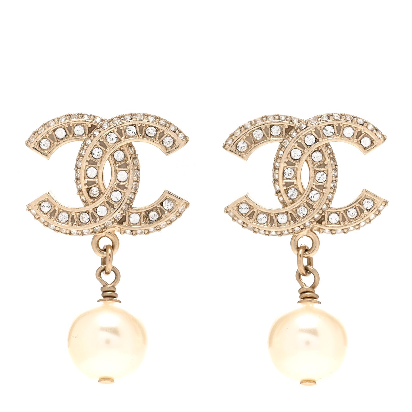 Crystal Pearl CC Drop Earrings Gold