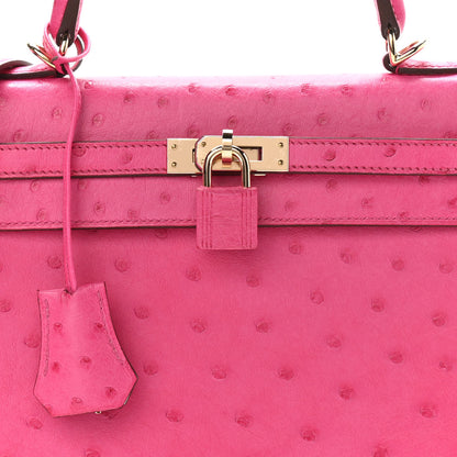 Hermes Ostrich Horseshoe Kelly Sellier 25 Rose Tyrien 8 of 11