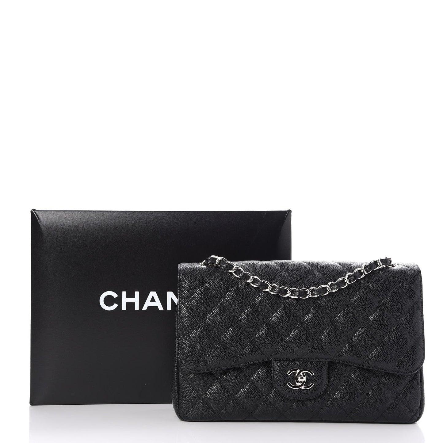 Caviar Quilted Jumbo Double Flap Black
