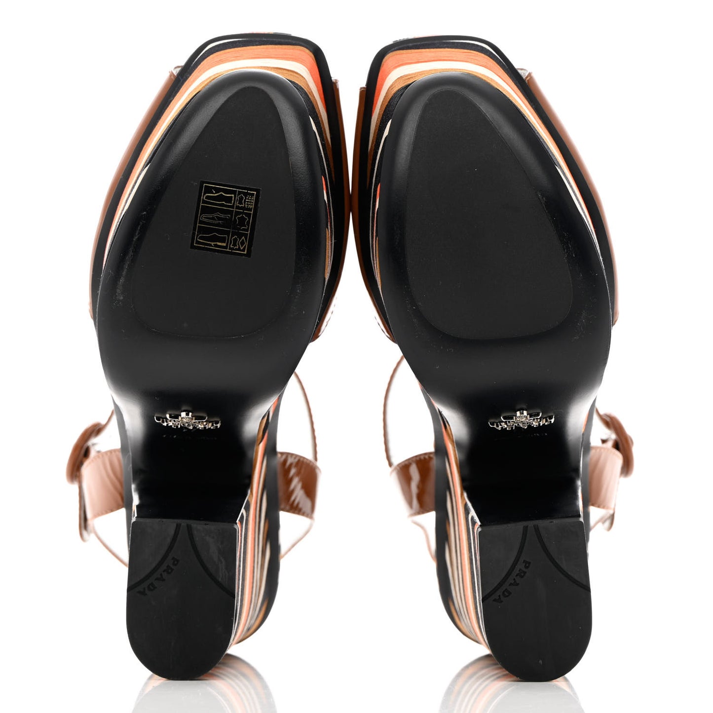 Patent Wedge Sandals 41 Cognac Multicolor