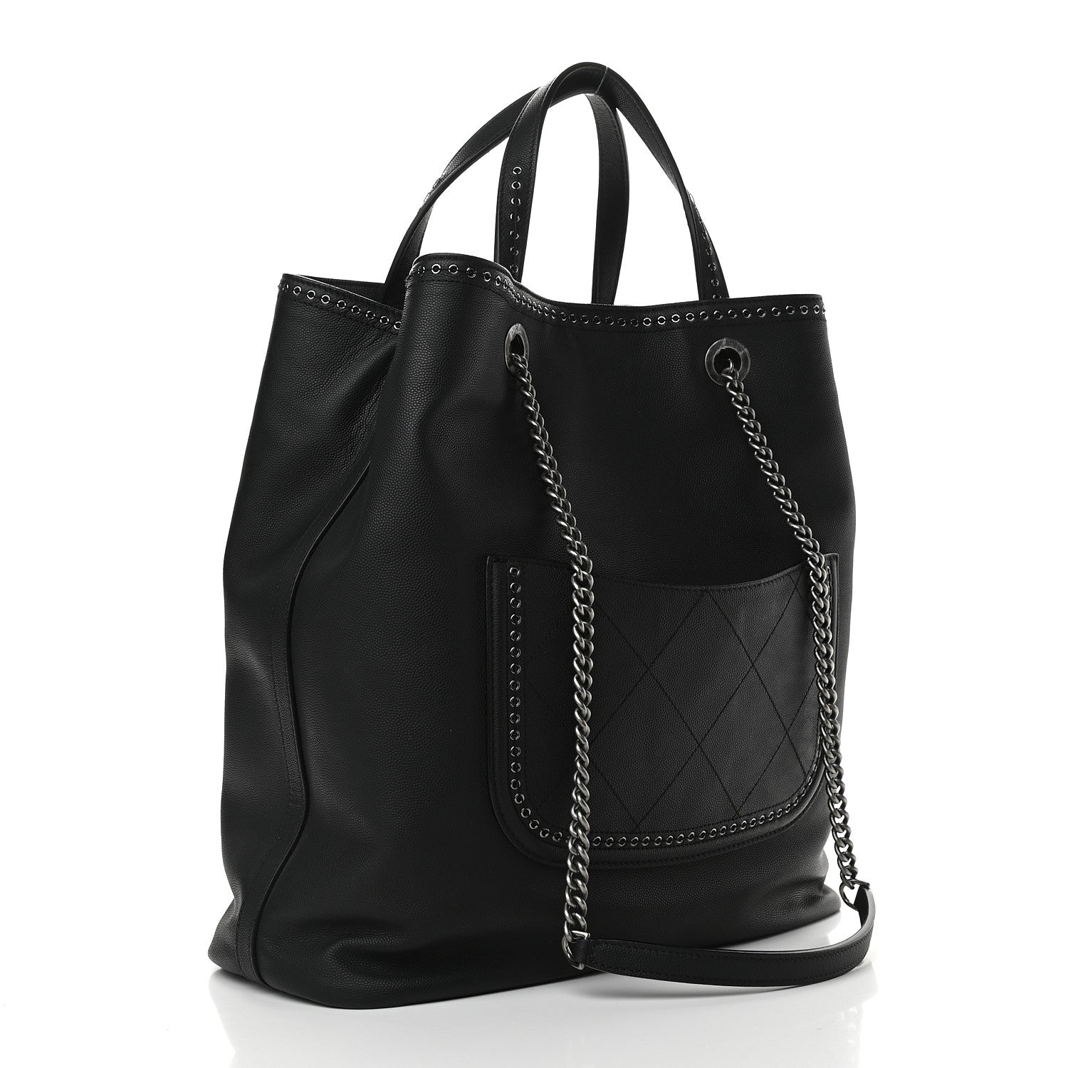 Chanel Grained Calfskin Large Coco Eyelets Shopping Tote Black 3 of 9