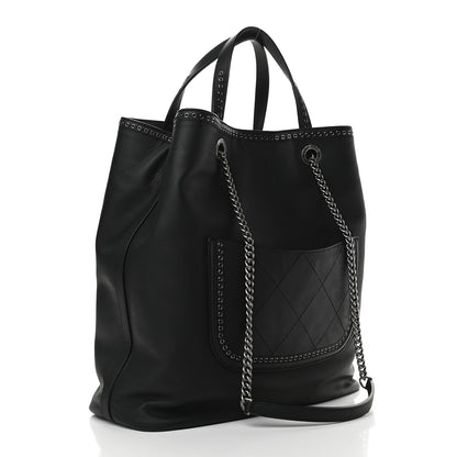 Chanel Grained Calfskin Large Coco Eyelets Shopping Tote Black 3 of 9