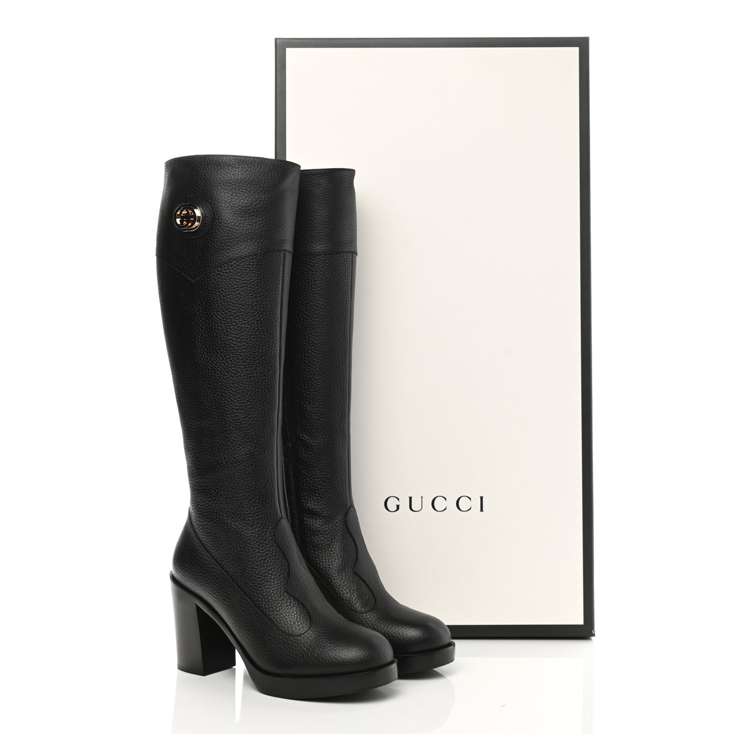 Austin Calfskin Interlocking G Knee High Boots 36.5 Black