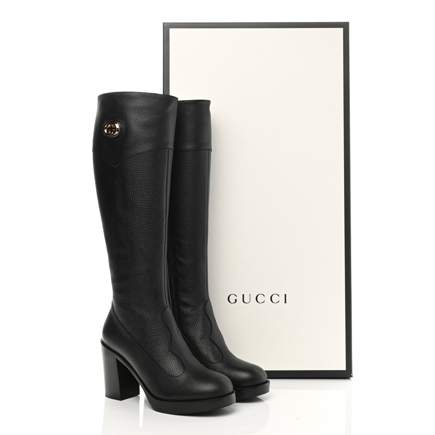 Gucci Austin Calfskin Interlocking G Knee High Boots 36.5 Black 11 of 11