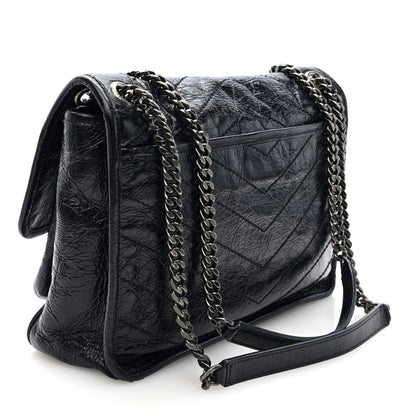 Saint Laurent Crinkled Calfskin Matelasse Monogram Medium Niki Chain Satchel Black 3 of 9