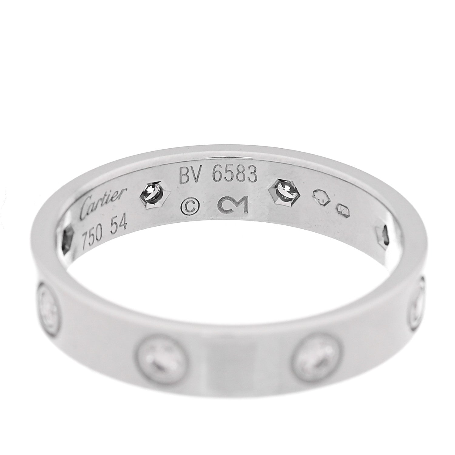 Cartier 18K White Gold 8 Diamond 4mm Wedding Band LOVE Ring 54 6.75 4 of 5
