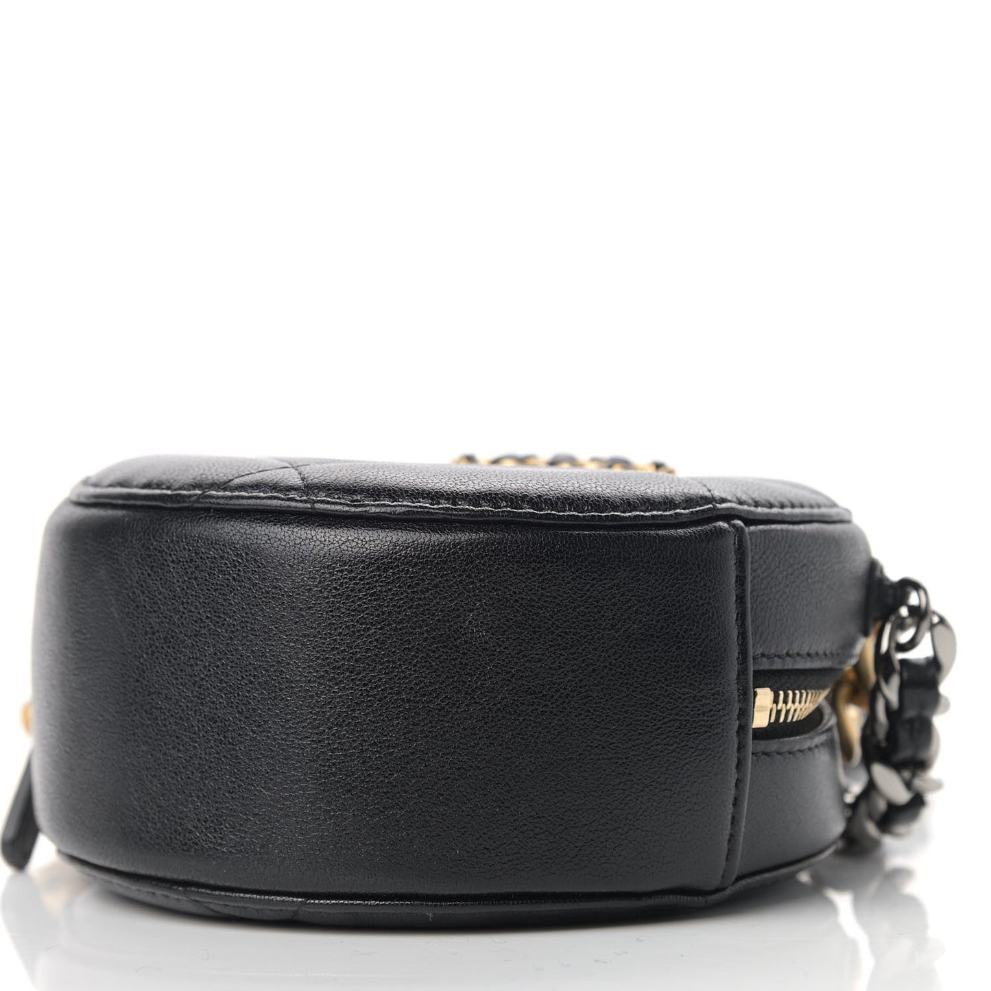 Shiny Goatskin Quilted Chanel 19 Round Clutch With Chain Black