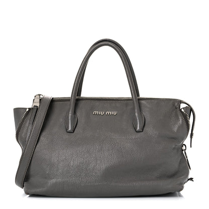Miu Miu Goatskin Madras Zip Tote Pomice 1 of 28