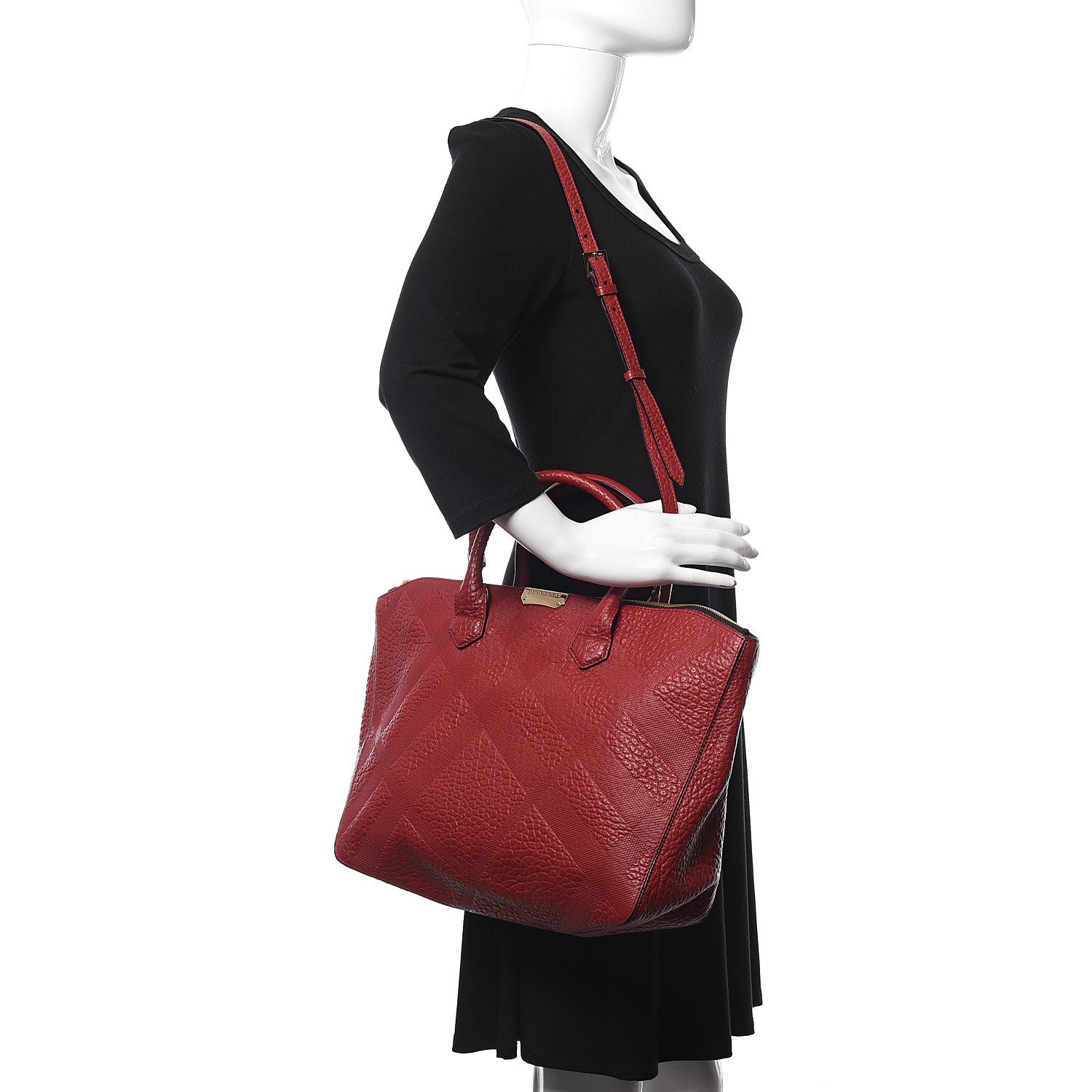 Burberry Heritage Grain Check Embossed Medium Dewsbury Tote Peony Rose 2 of 13