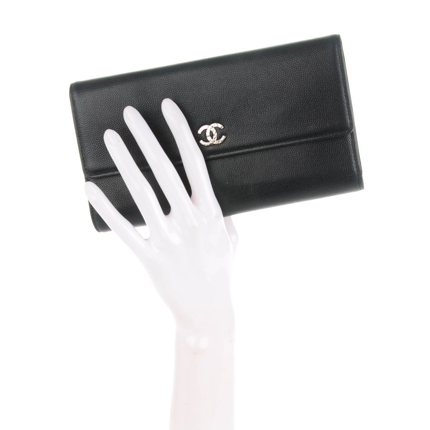 Chanel Caviar Sevruga Long Flap Wallet Black 2 of 8