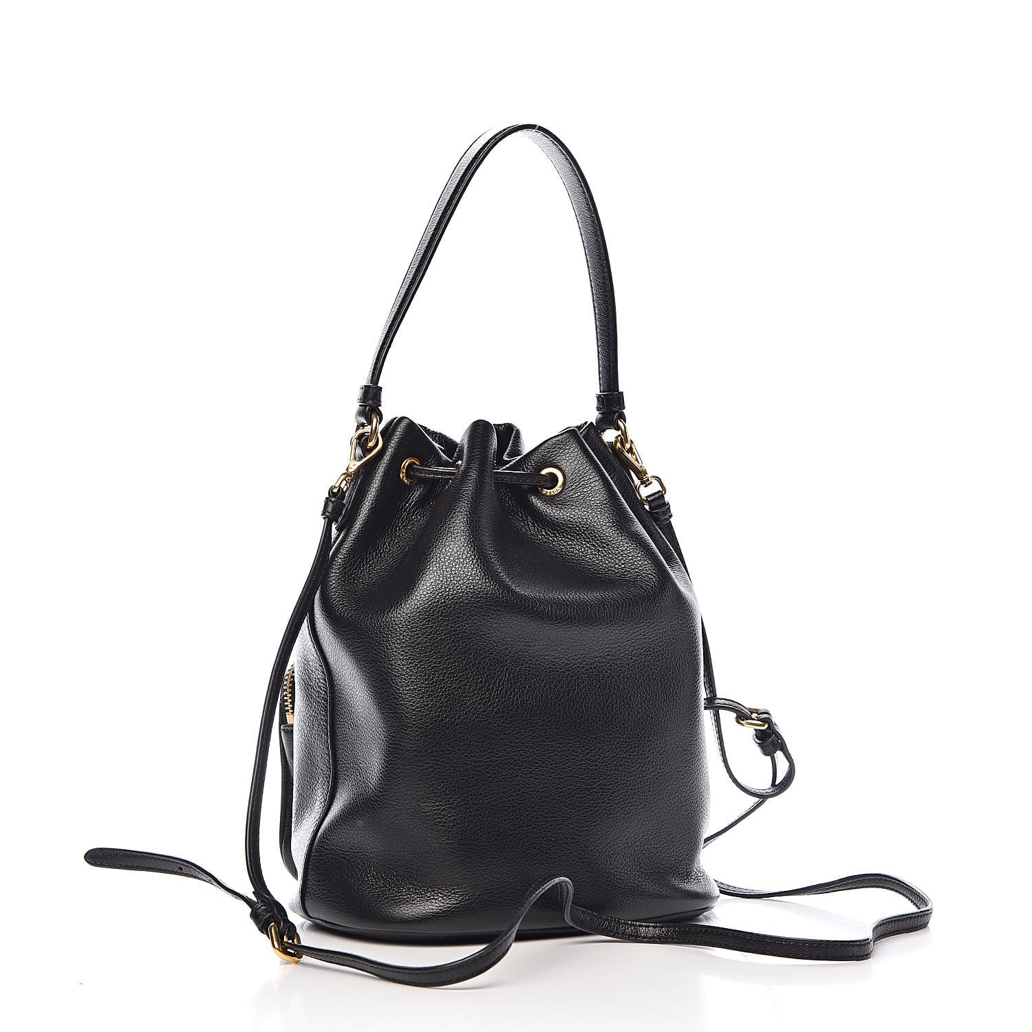 Prada Glace Calfskin Embossed Bucket Bag Black 3 of 10