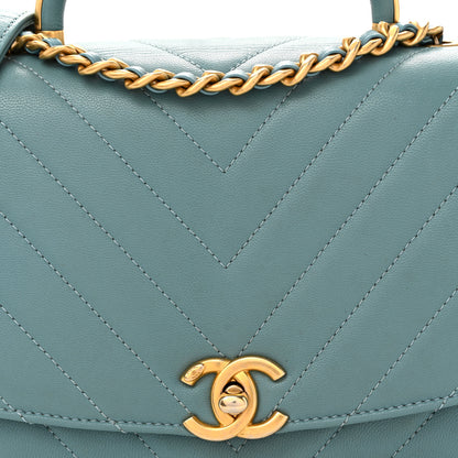 Chanel Lambskin Chevron Quilted Gold Top Handle Flap Bag Blue 8 of 11