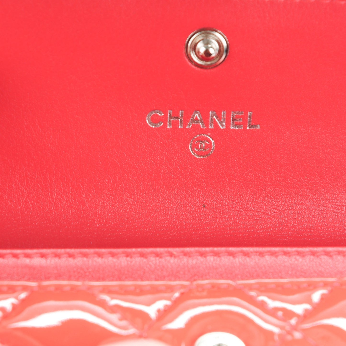 Patent Quilted Flap Card Holder Dark Pink