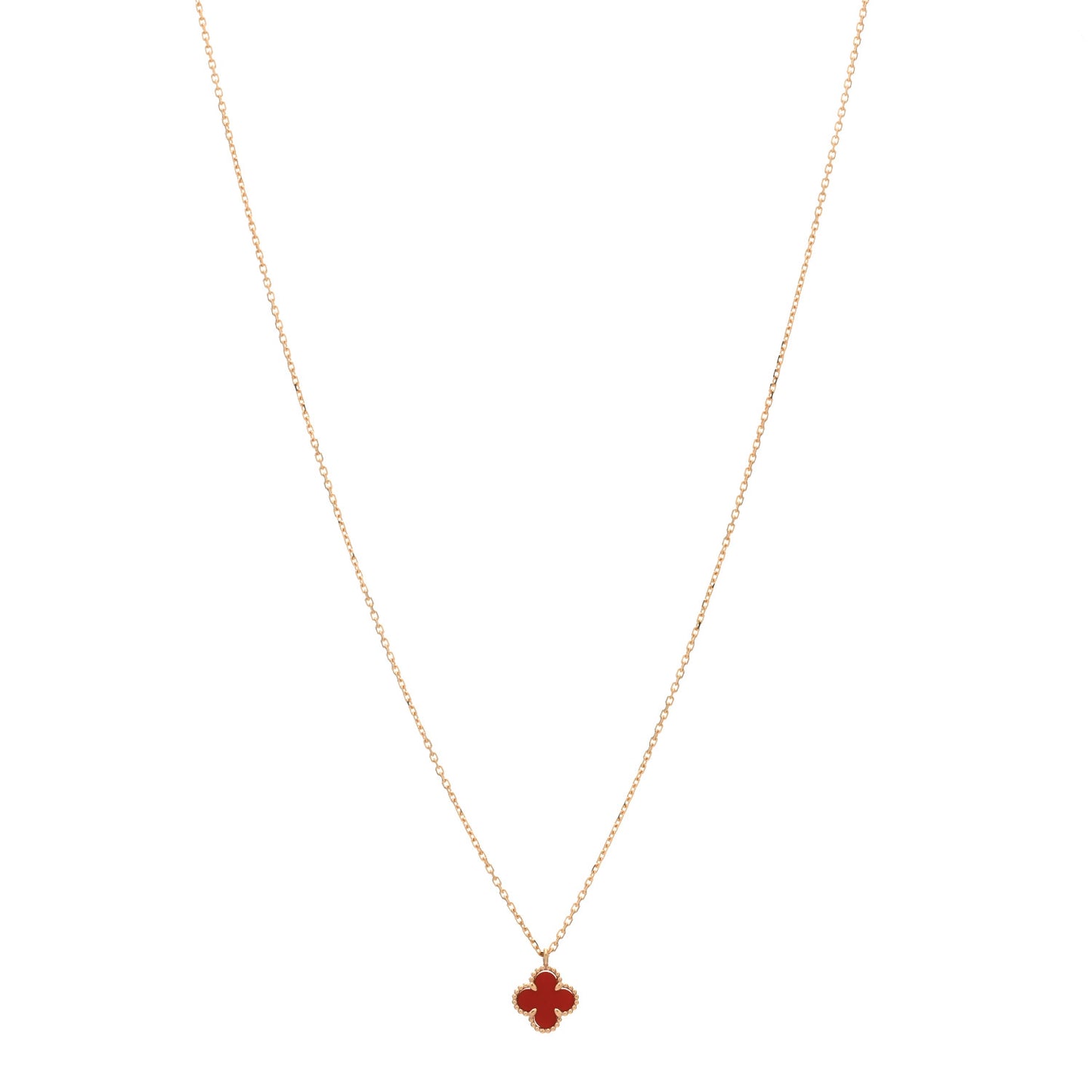 18K Rose Gold Carnelian Sweet Alhambra Pendant Necklace