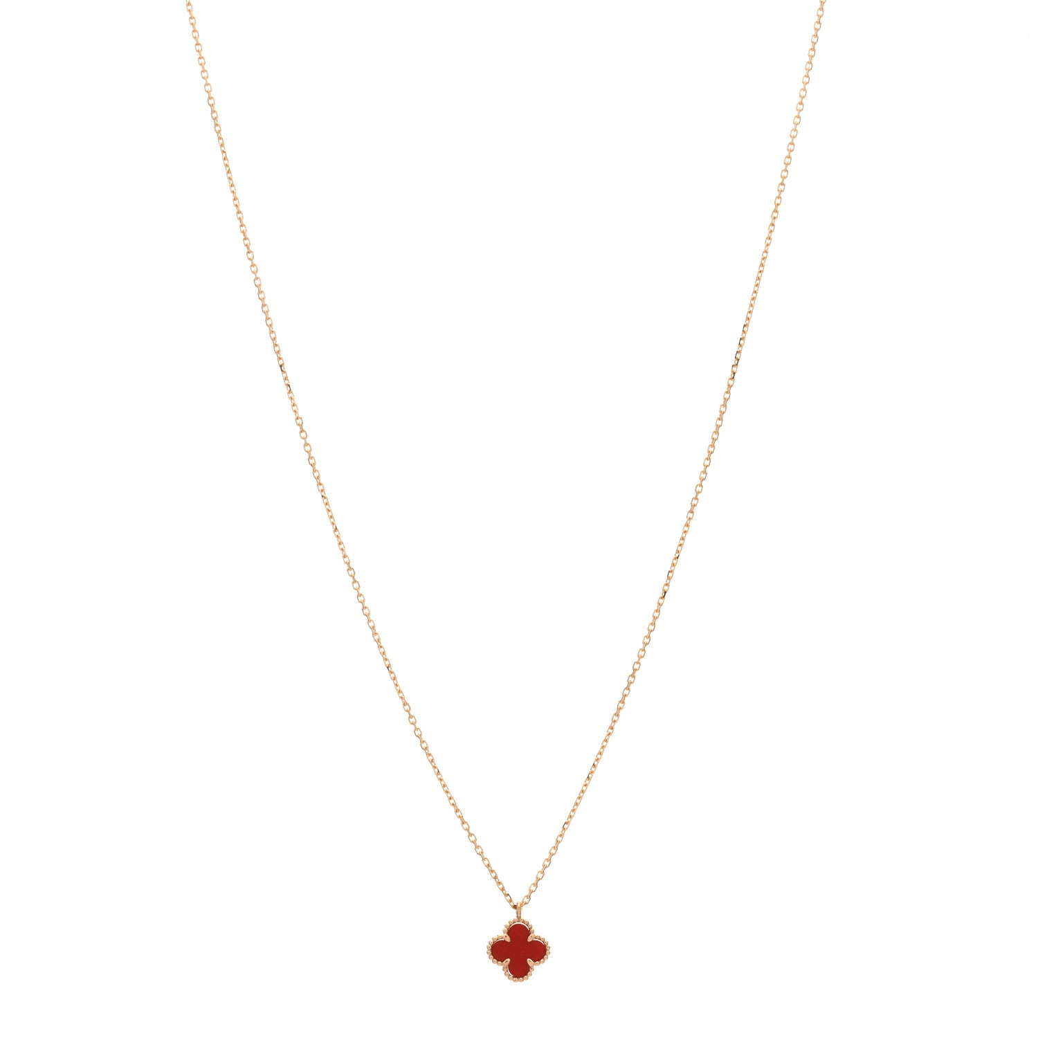 Van Cleef & Arpels 18K Rose Gold Carnelian Sweet Alhambra Pendant Necklace 1 of 3