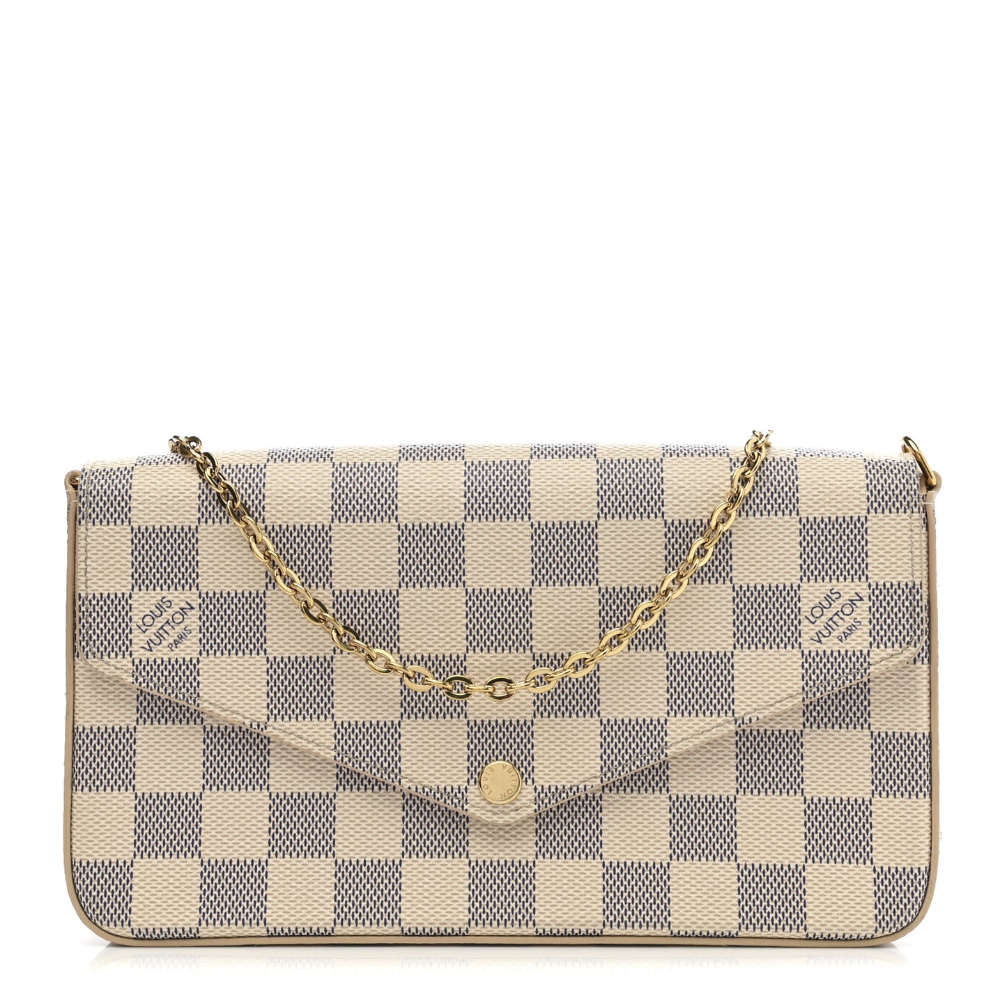 Damier Azur Pochette Felicie Chain Wallet Rose Ballerine