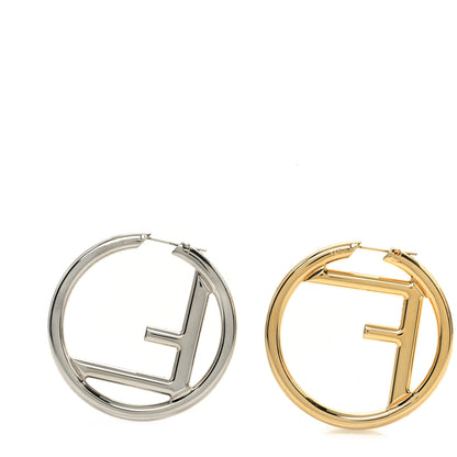 Fendi Metal FF Hoop Earrings Gold Silver 2 of 5