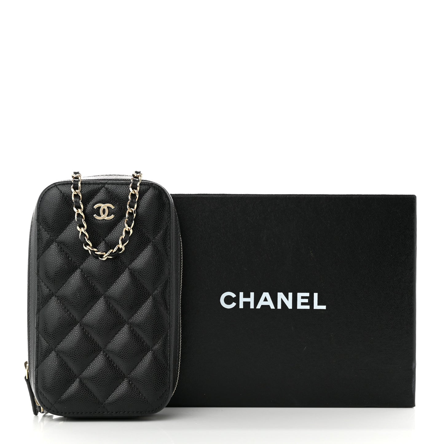 Caviar Quilted Phone Holder Wallet On Chain WOC Black